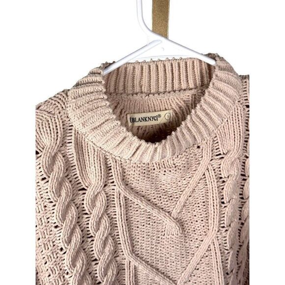 BLANKNYC Anthropologie Cropped Fisherman Knit Chenille Sweater Lt. Pink Sz S - Picture 2 of 8